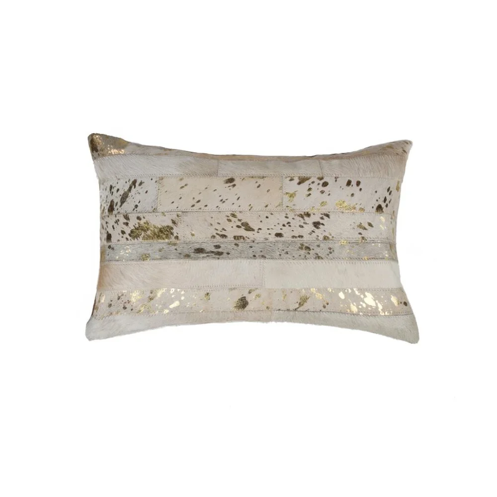 Natural Home Decor Torino Madrid Cowhide Pillow | 1-Piece | Natural/gold
